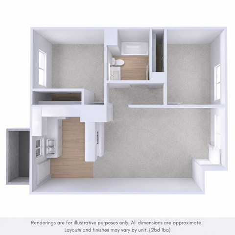 Floor plan for 2 beds, 1 bath, 790 sqft